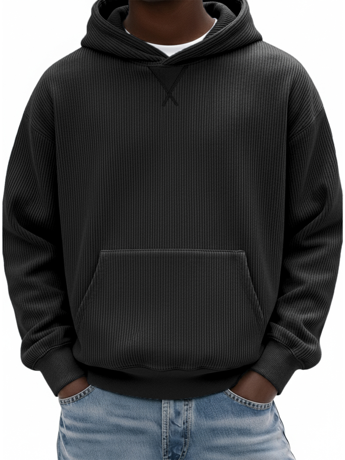 Herren Einfaches Rippstrick X-Stich Basic Pullover Hoodie-deurabatt
