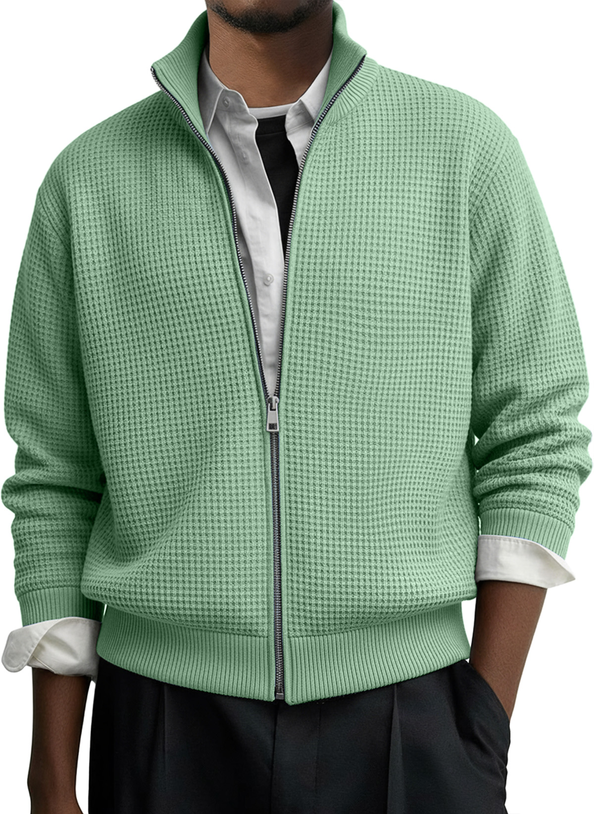 Herren Freizeit Einfarbig Waffel Reißverschluss Langarmjacke-deurabatt