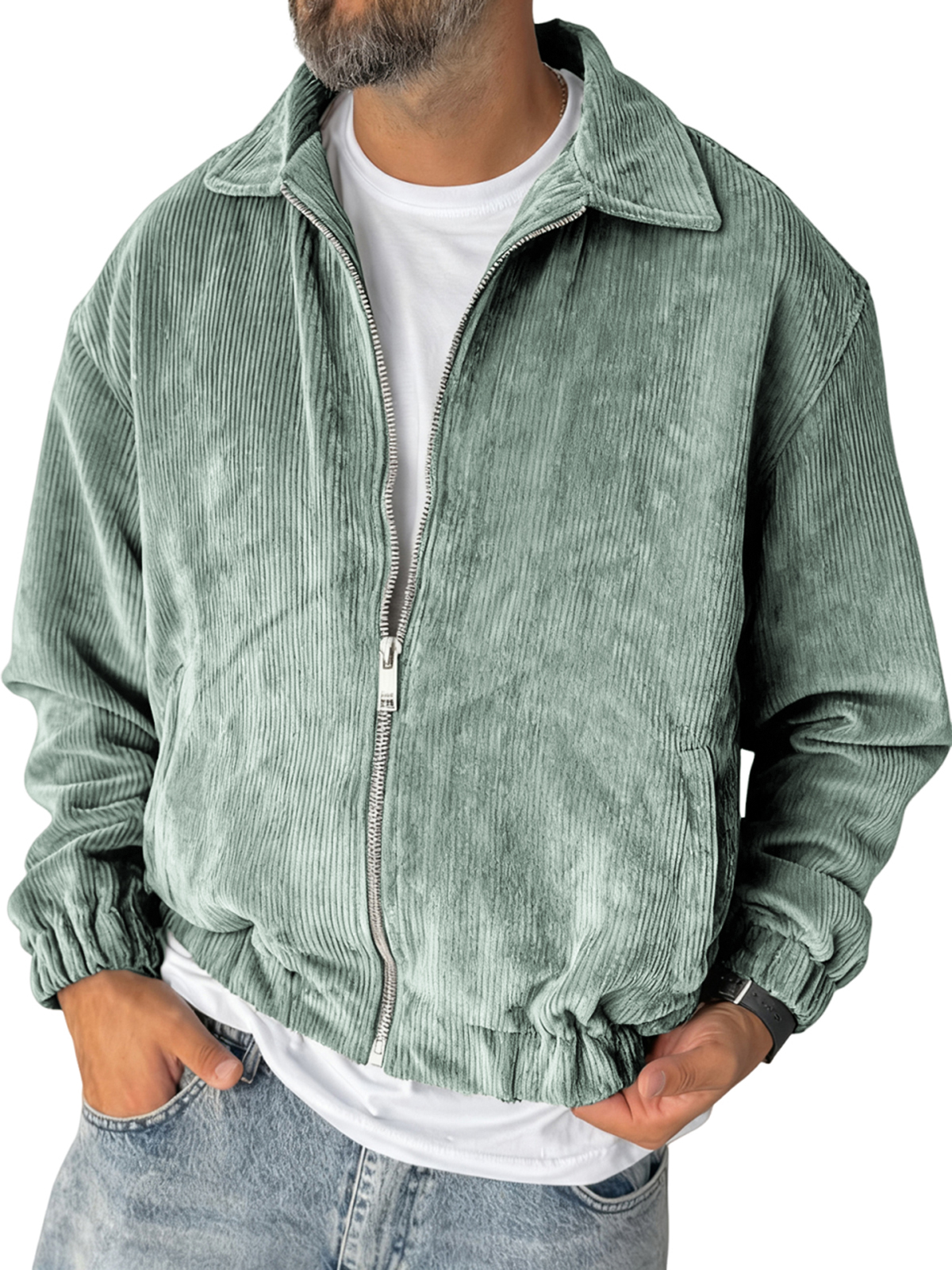 Herren Stilvolle Reißverschluss Cord-Jacke mit Rippstruktur für den Alltag-deurabatt