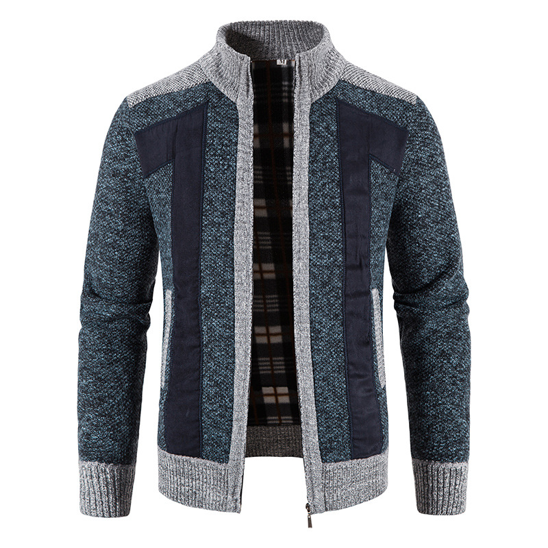 Herren Stehkragen Patchwork wattierter Pullover Strickjacke Pullover-deurabatt