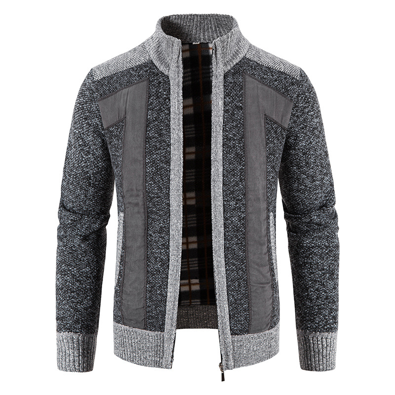 Herren Stehkragen Patchwork wattierter Pullover Strickjacke Pullover-deurabatt