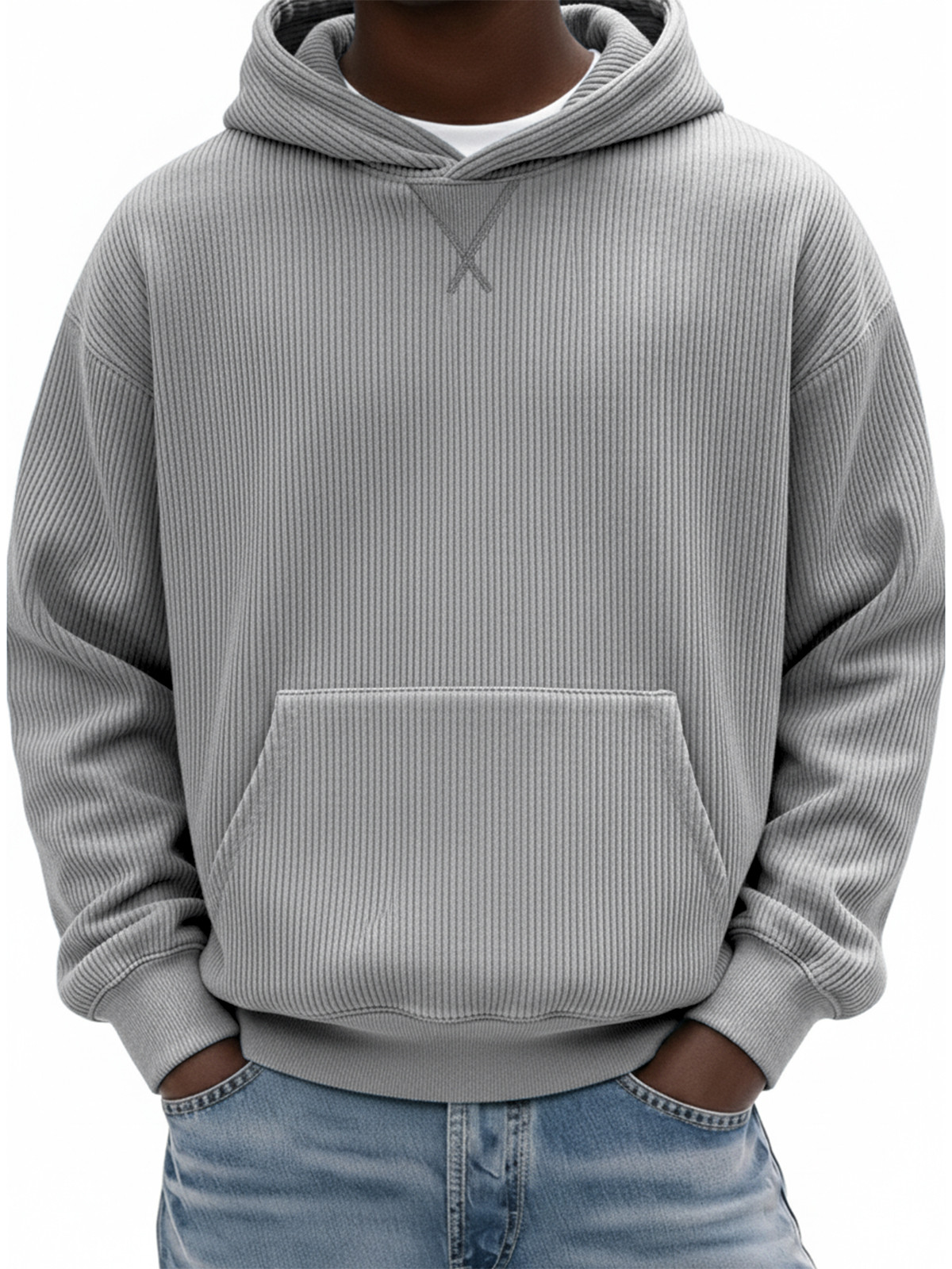 Herren Einfaches Rippstrick X-Stich Basic Pullover Hoodie-deurabatt
