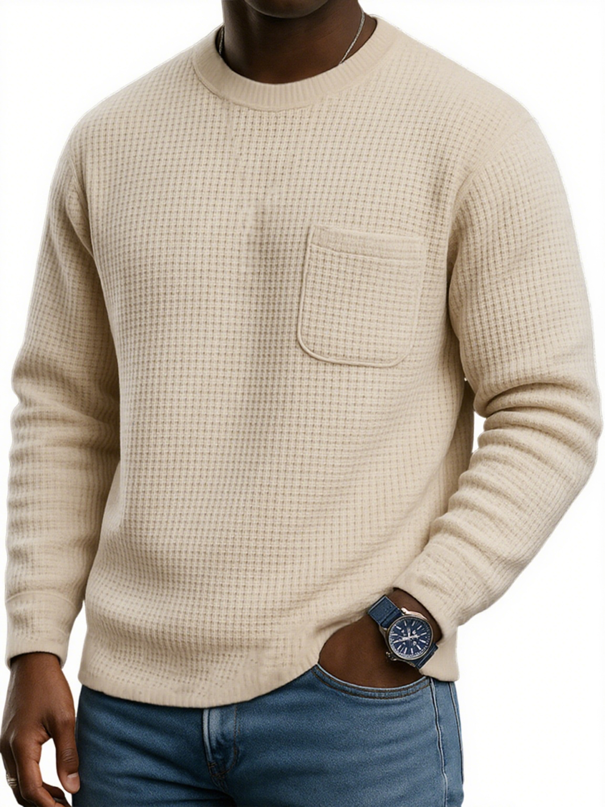 Stylisches Herren-Sweatshirt mit Waffelstruktur und Tasche-deurabatt
