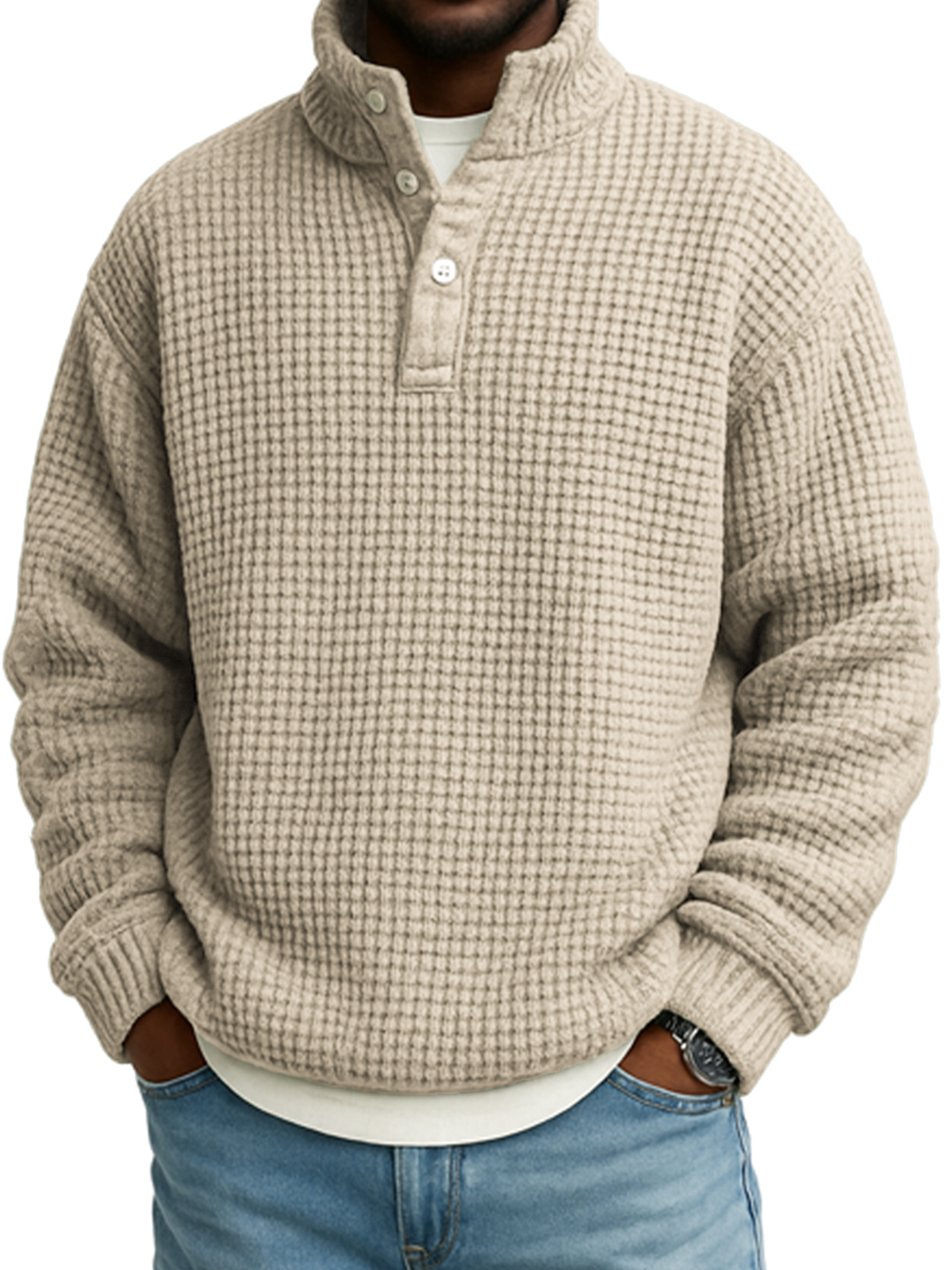 Herren Atmungsaktives Strick-Waffelpullover Sweatshirt-deurabatt