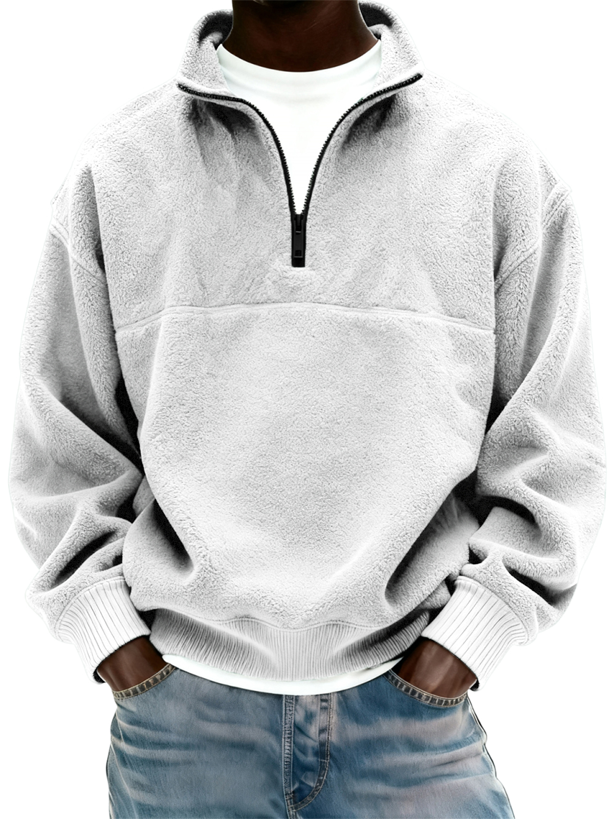 Herren Polar Fleece Viertel Reißverschluss Pullover Sweatshirt-deurabatt