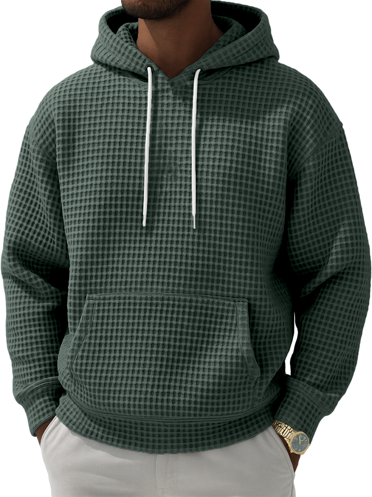 Herren Waffelstruktur Freizeit Pullover Kapuzen-Sweatshirt-deurabatt