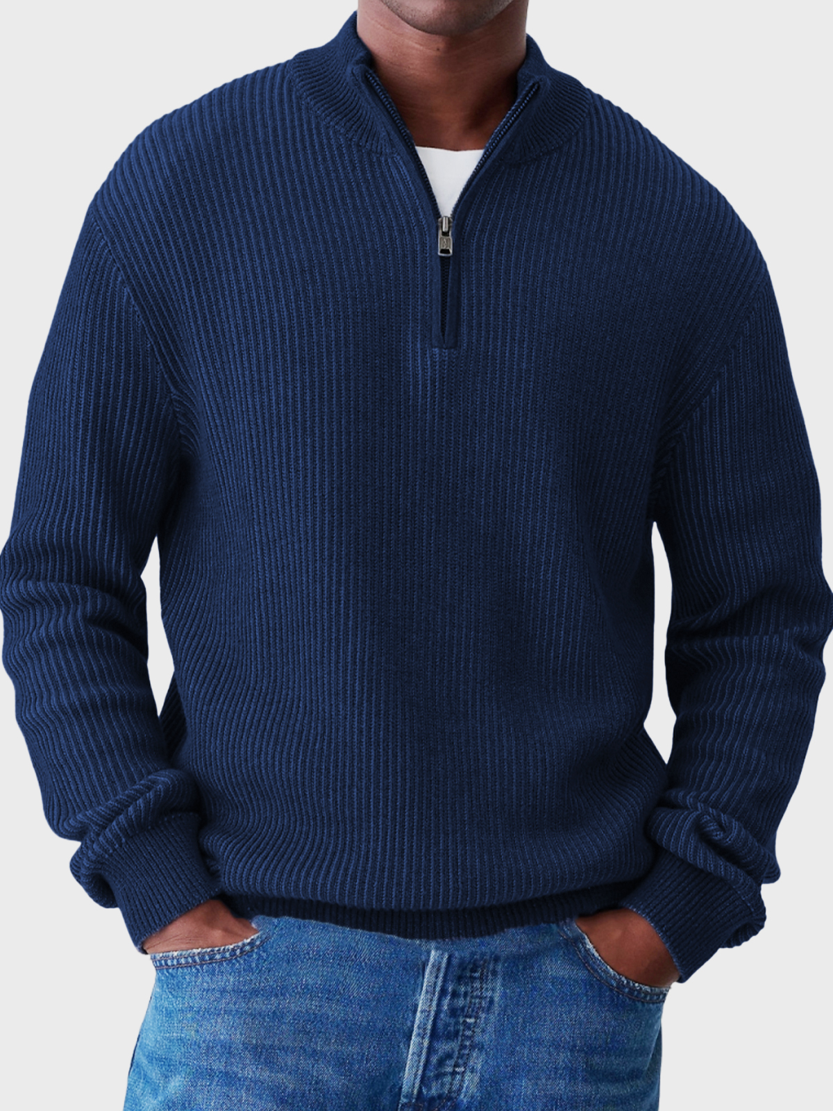 Lässiger Herrenpullover mit halbem Reißverschluss und Stehkragen-deurabatt