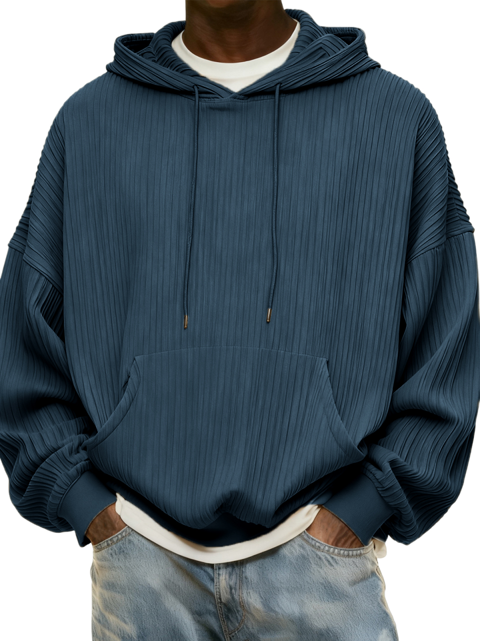 Schlichter Herren-Kapuzenpullover mit Rippstrick für jeden Tag-deurabatt
