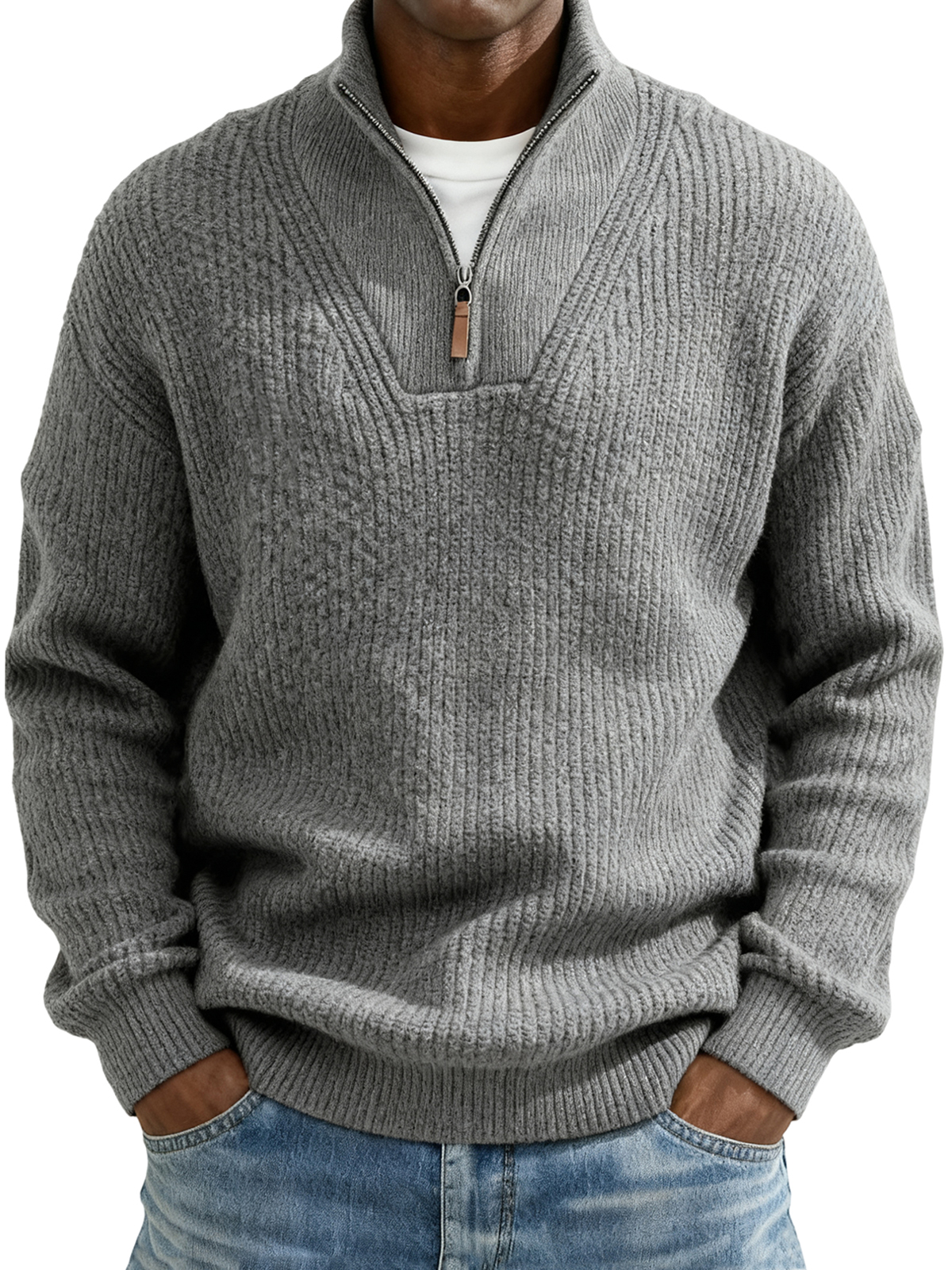 Herren Komfort Texturiertes Viertelzip Pullover Weihnachtspullover-deurabatt