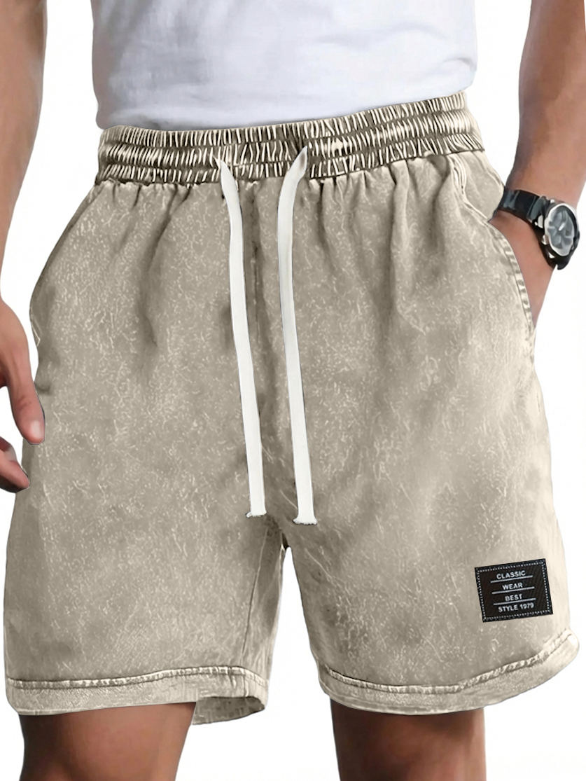 Herren Vintage gewaschene, distressed Baumwolle bestickte Logo Mehrfachtaschen Shorts-ZierMode
