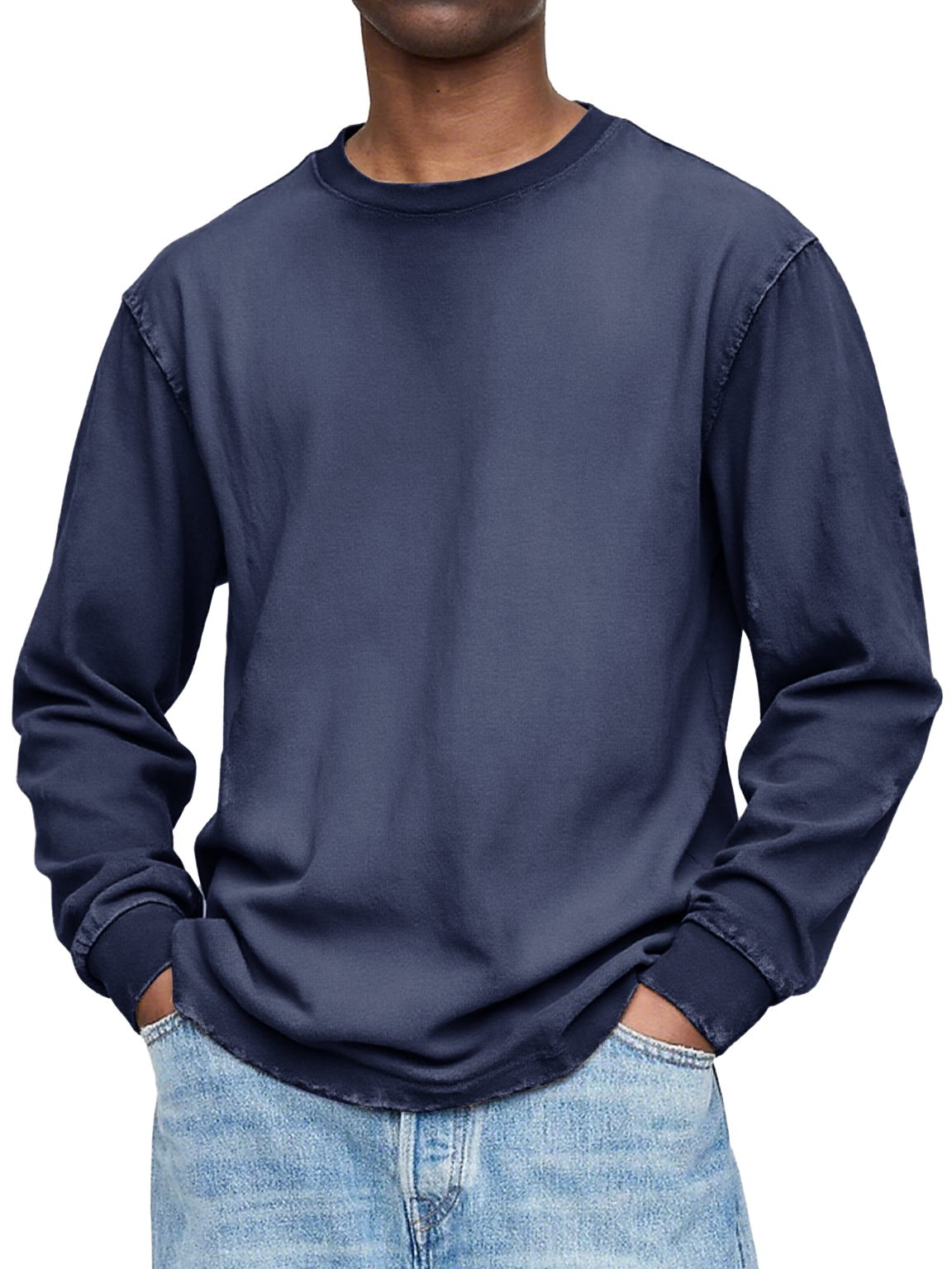 Herren Vintage gewaschen und distressed Baumwolle Rundhals Langarm T-Shirt-deurabatt