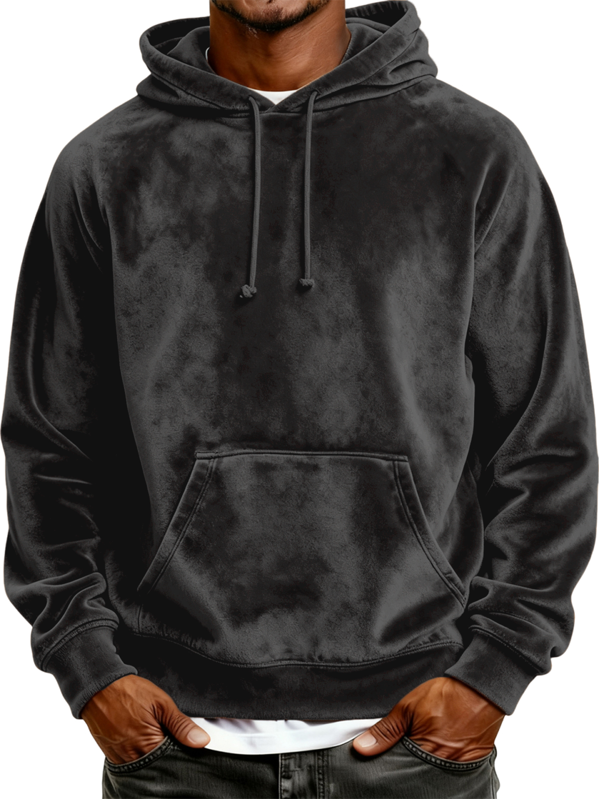 Herren Einfaches Samt Grundlegendes Kapuzenpullover Sweatshirt-deurabatt