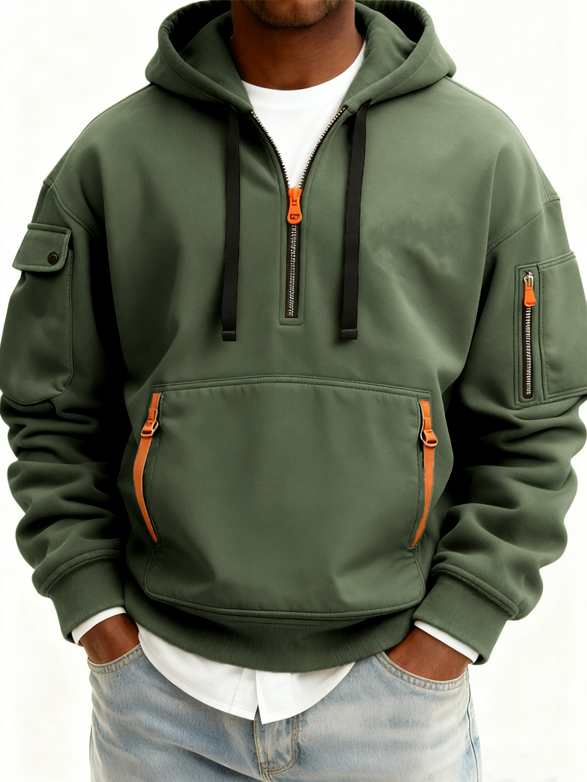 Lässiger Herren-Sport-Pullover-Hoodie mit mehreren Reißverschlüssen-deurabatt