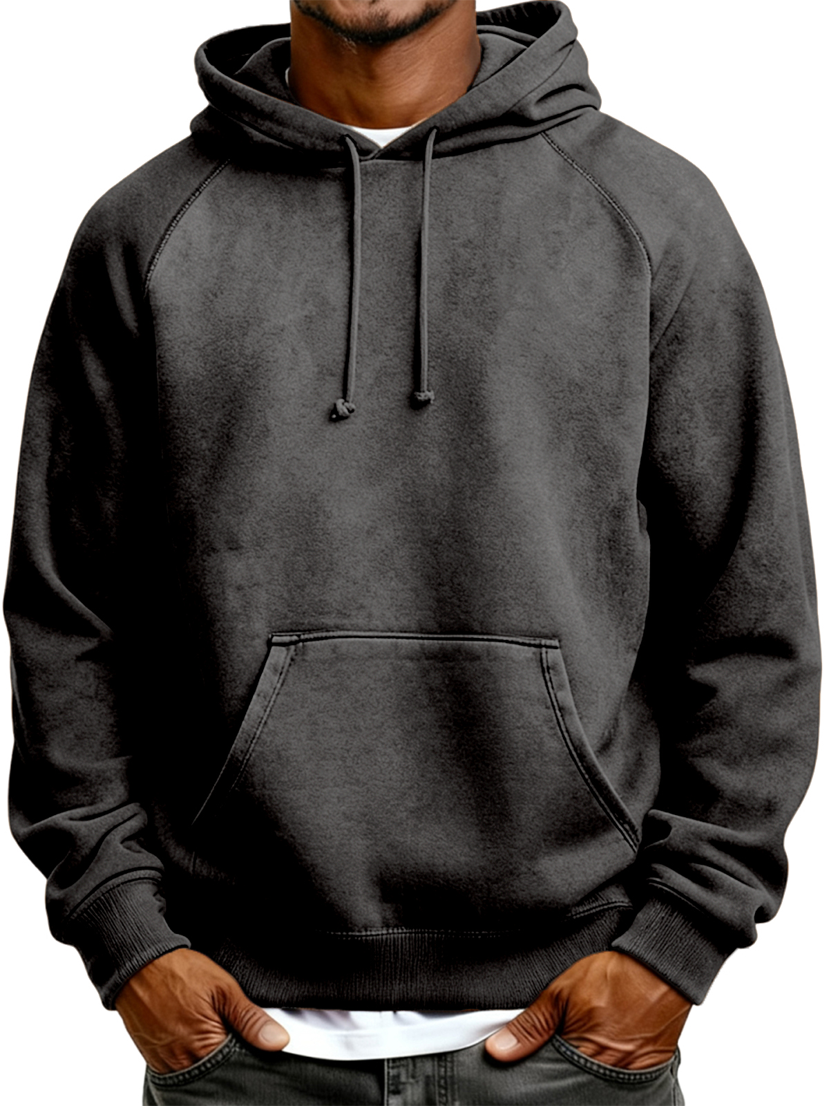 Herren Wildleder Raglanärmel Pullover Kapuzen-Sweatshirt-deurabatt
