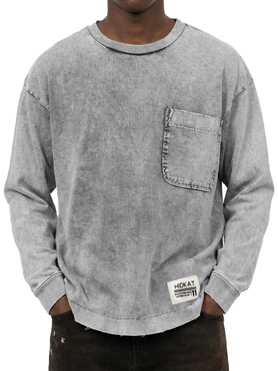 Herren Vintage gewaschenes und beschädigtes Baumwoll-T-Shirt mit langen Ärmeln-deurabatt