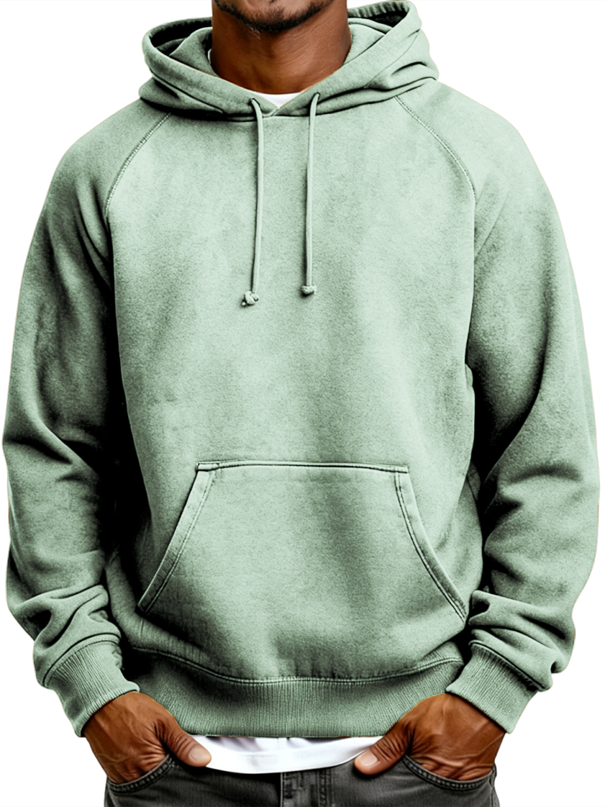 Herren Wildleder Raglanärmel Pullover Kapuzen-Sweatshirt-deurabatt