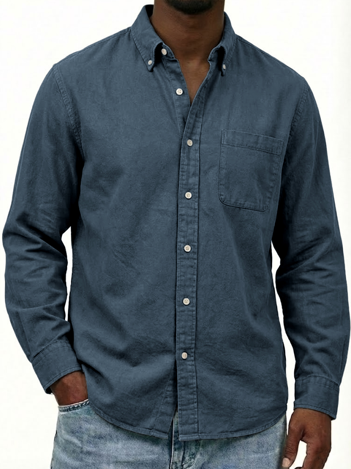 Herren Arbeitskleidung Baumwolle Oxford Button-down Langarm Freizeit Hemd mit Taschen-deurabatt