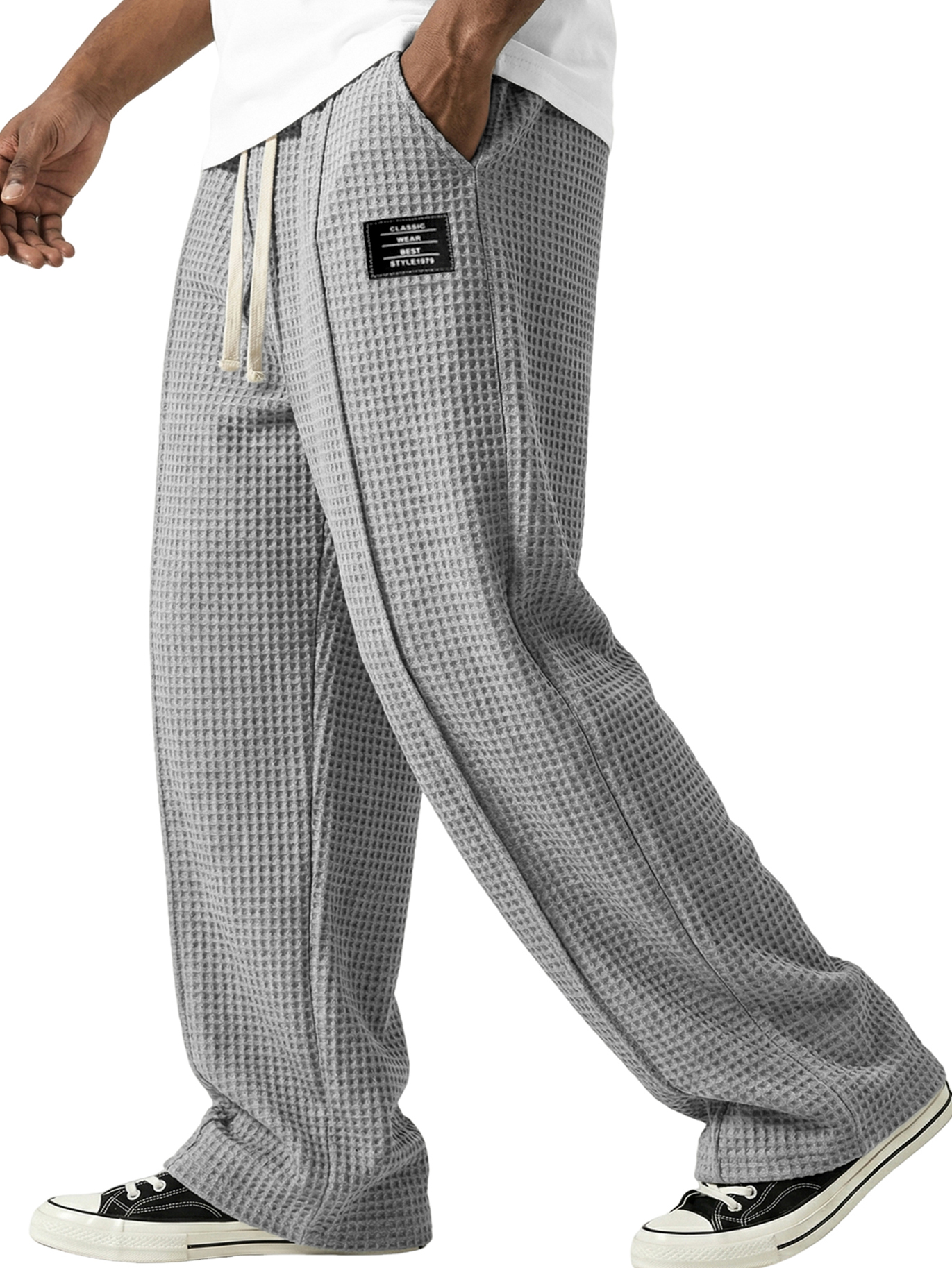 Waffelstrukturierte Minimalistische Schnür-gestickte Hose-deurabatt
