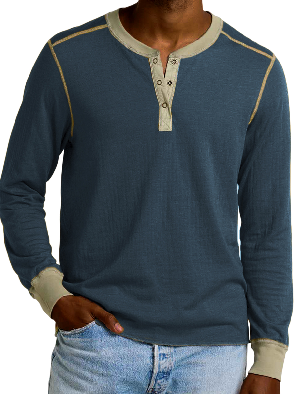 Herren-Henley-Shirt mit Retro-Kontrastärmeln-deurabatt
