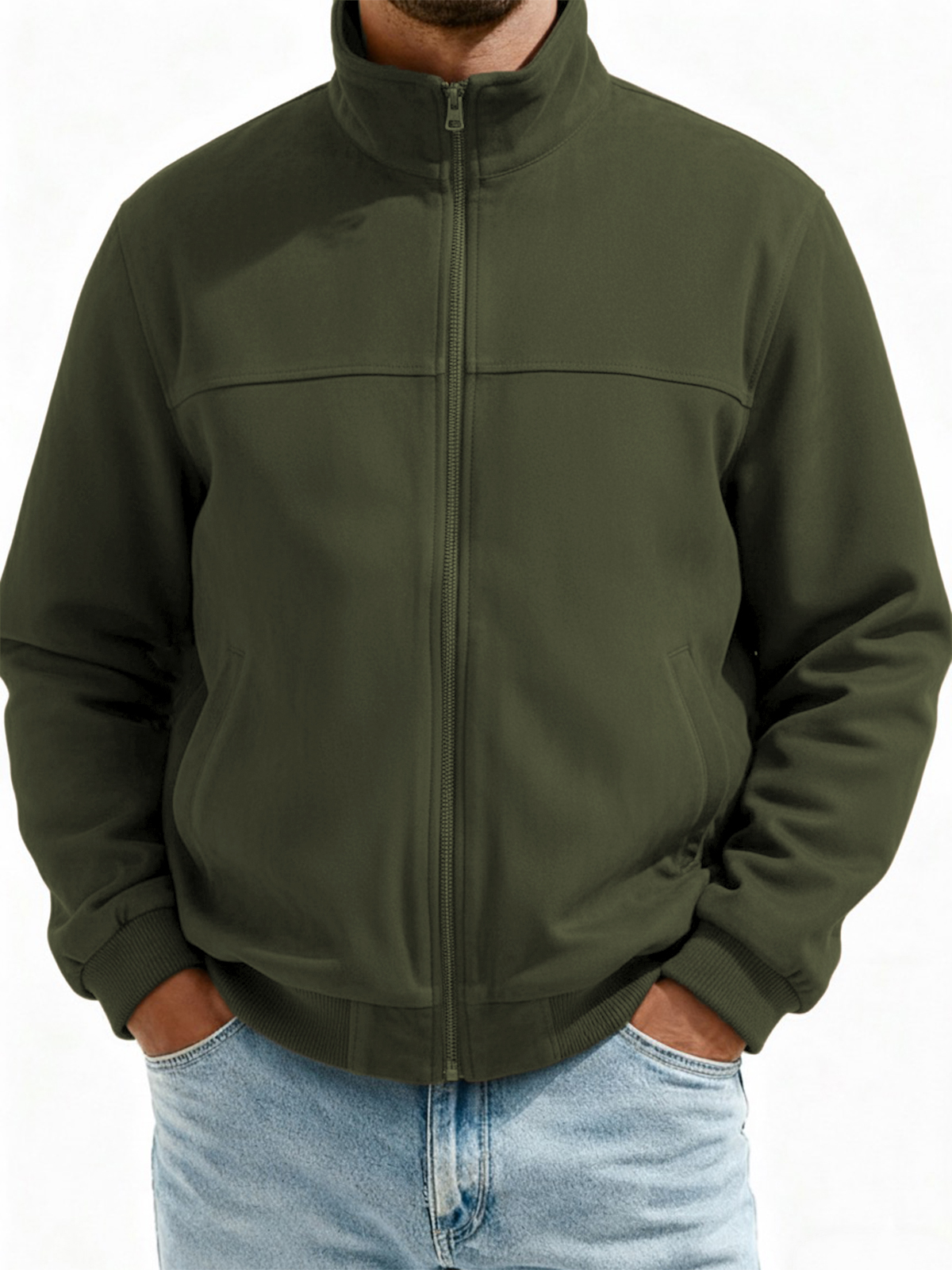 Herren Wildleder Zip-Up Fliegerjacke mit minimalistischem Patchwork-Design-deurabatt