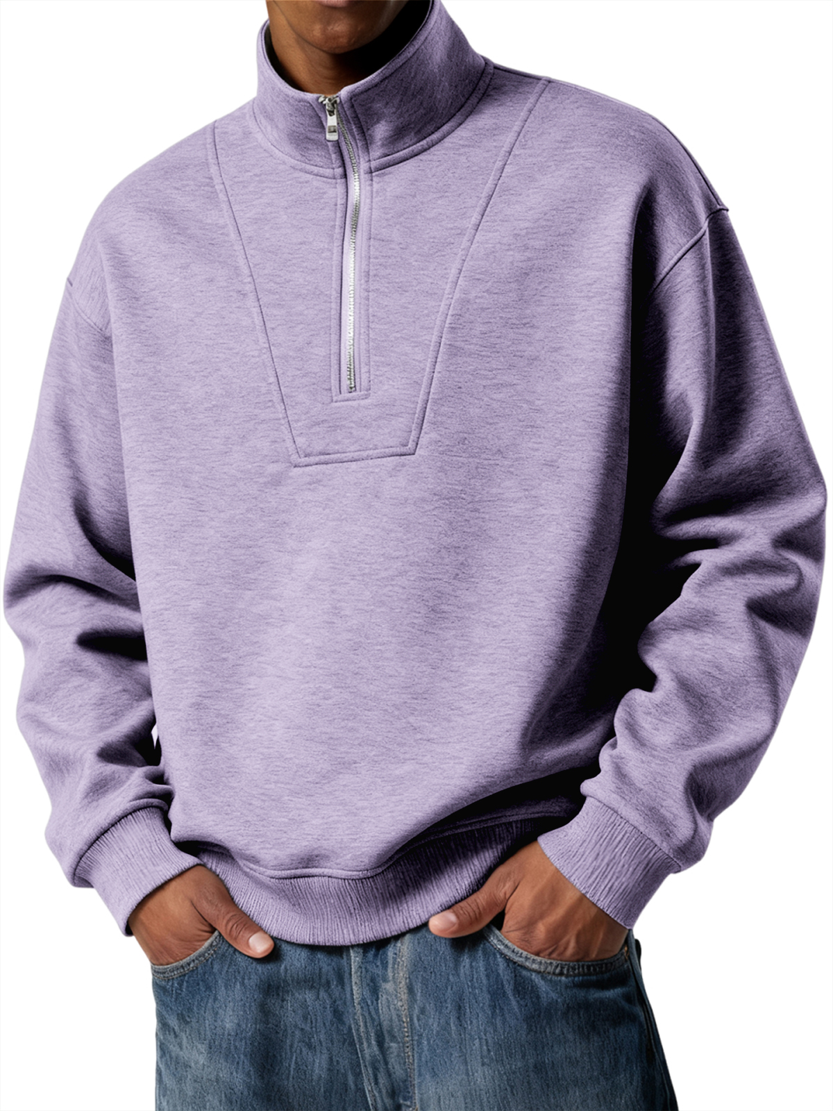 Herren Einfacher Viertel-Reißverschluss Freizeit Pullover POLO Shirt-deurabatt