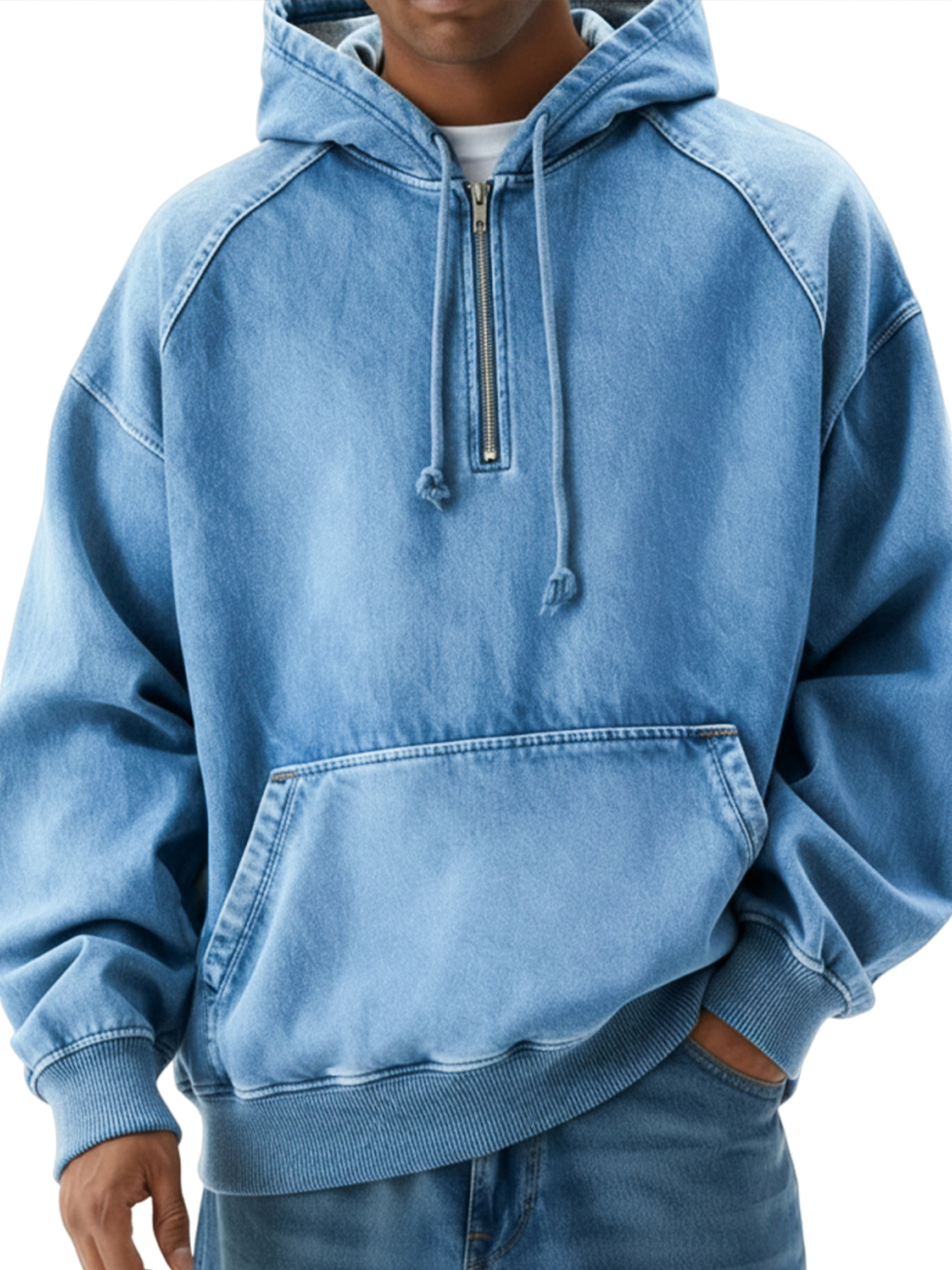 Herren Vintage Distressed Raglan Viertel-Reißverschluss Pullover Hoodie-deurabatt