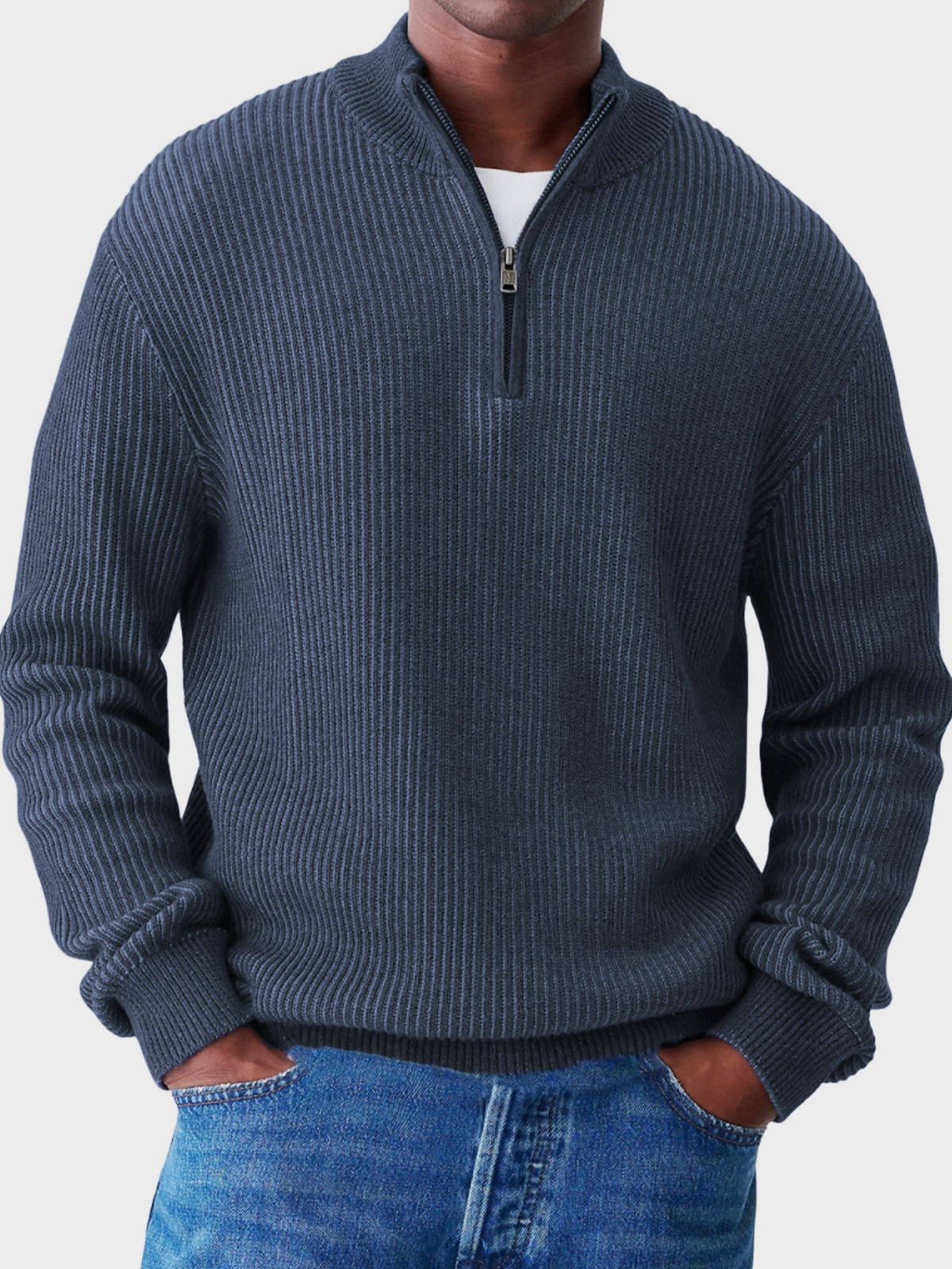 Lässiger Herrenpullover mit halbem Reißverschluss und Stehkragen-deurabatt