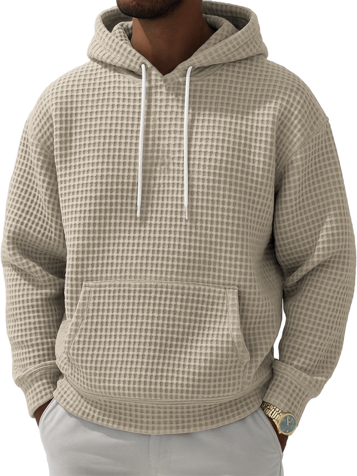Herren Waffelstruktur Freizeit Pullover Kapuzen-Sweatshirt-deurabatt