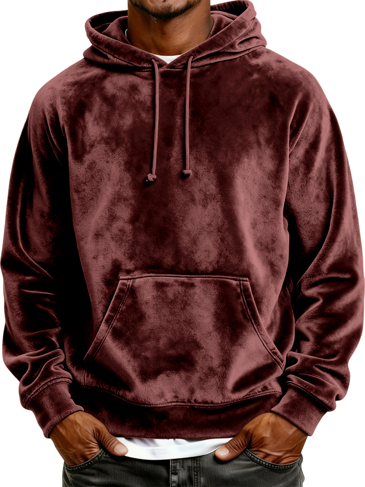Herren Einfaches Samt Grundlegendes Kapuzenpullover Sweatshirt-deurabatt