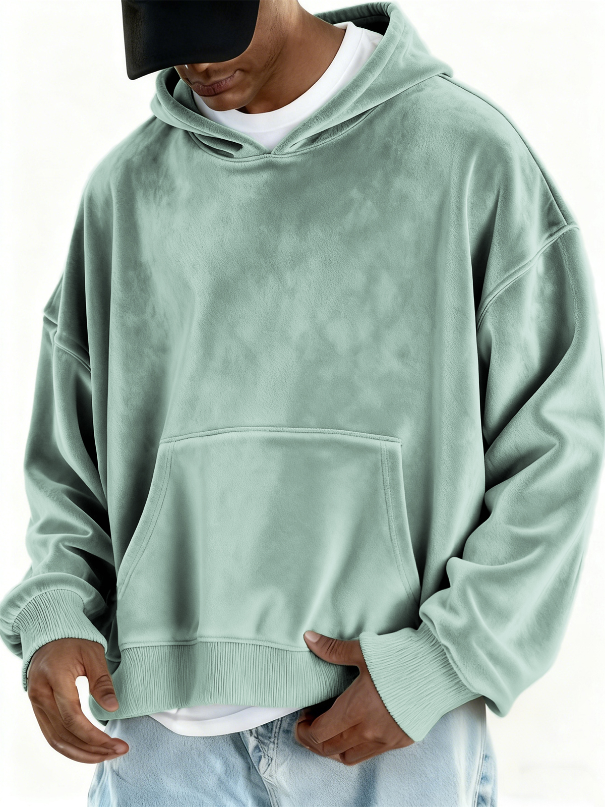 Stilvoller Basic-Kapuzenpullover aus Samt-deurabatt