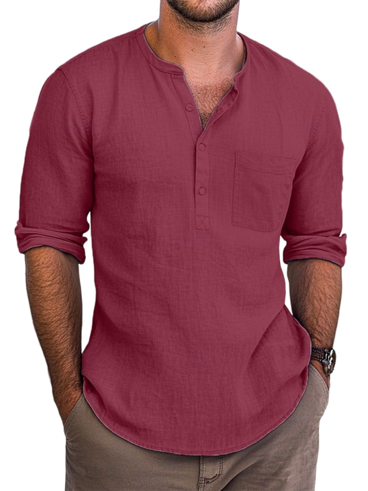 Vintage-Henley-Langarmhemd für Herren-deurabatt