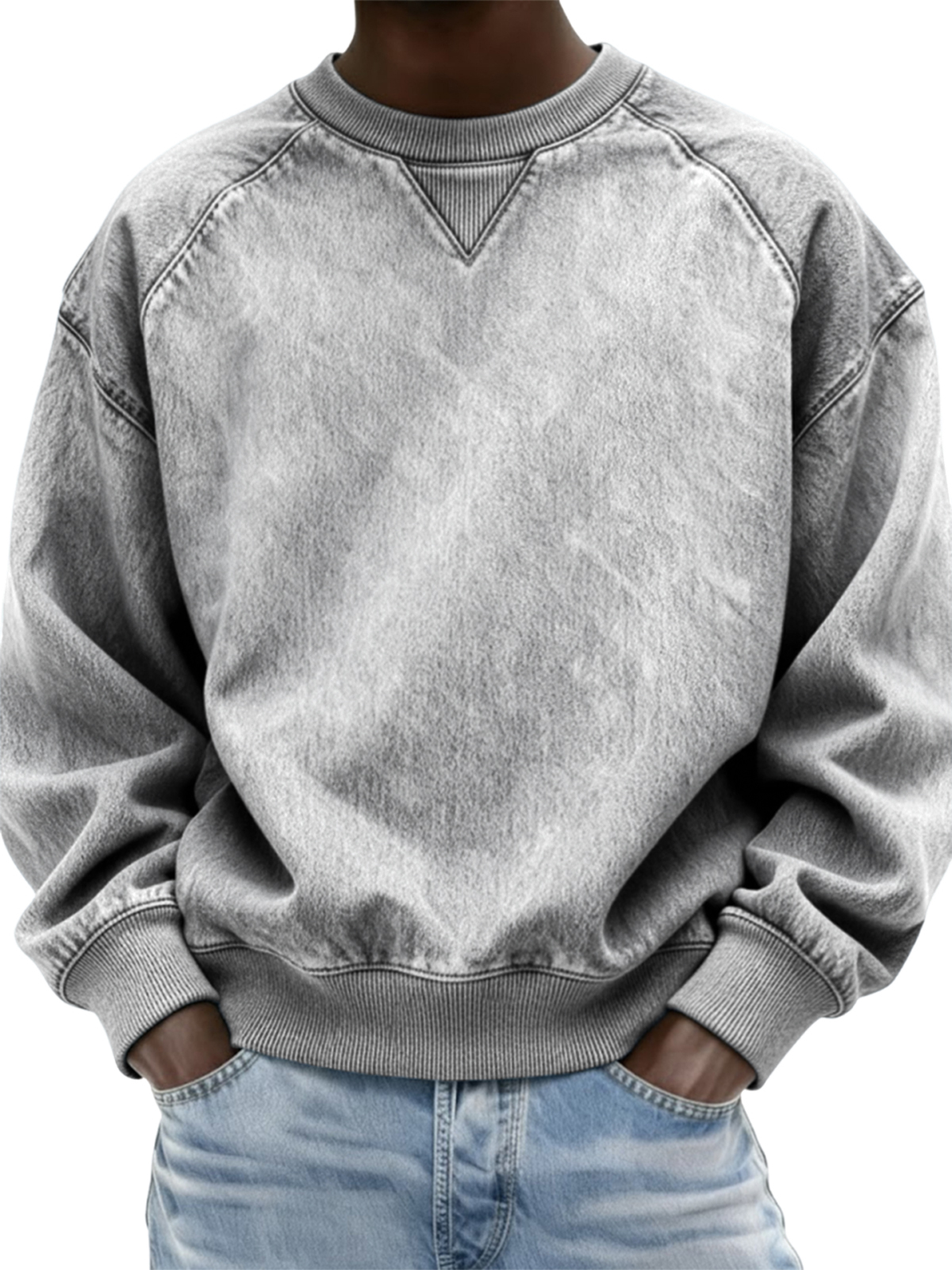 Herren Vintage Distressed Raglan Ärmel Patchwork Rundhals Pullover Sweatshirt-deurabatt
