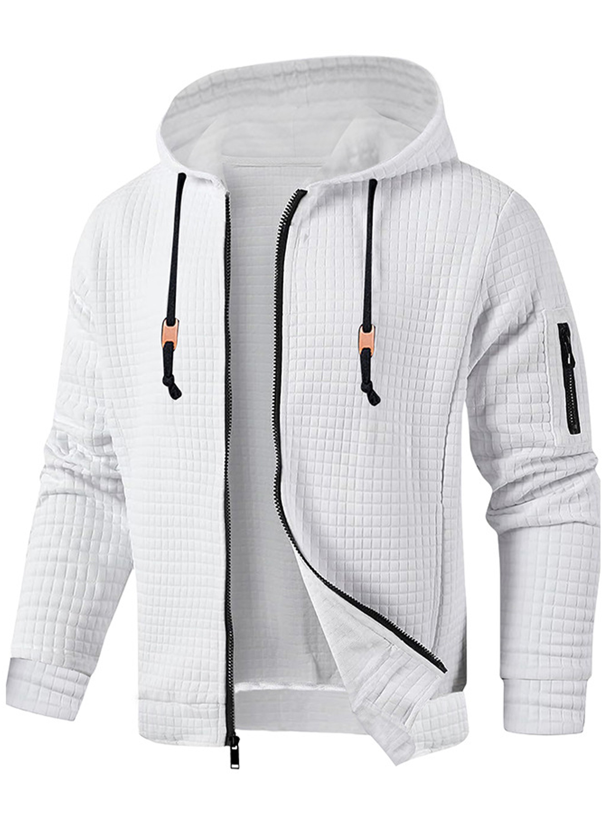 Herren Full Zip Waffle Sweatshirt Freizeitjacke Hoodie-deurabatt