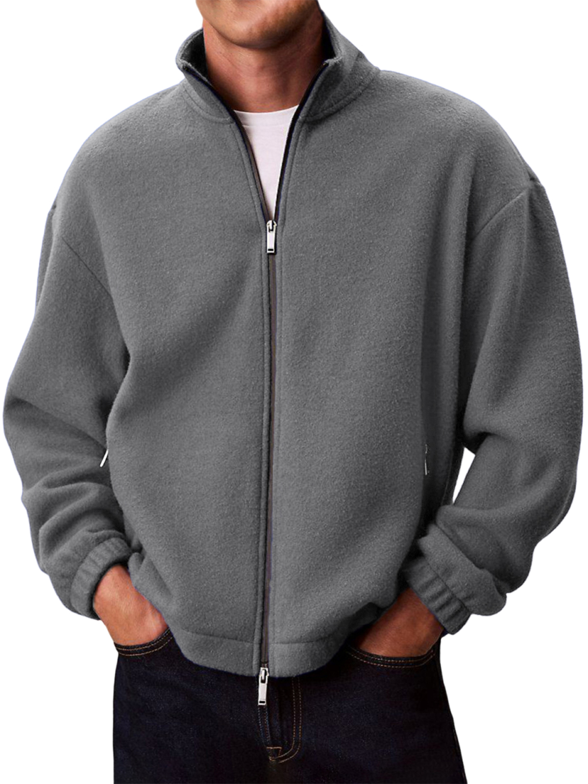 Warme Herren-Polarfleecejacke, einfarbig-deurabatt