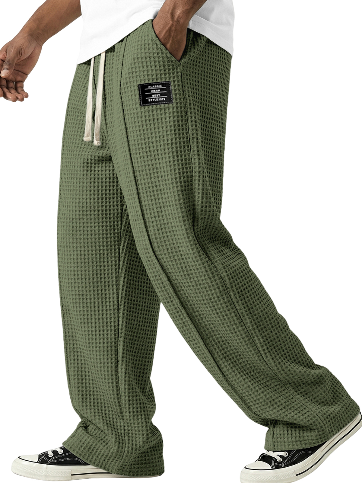 Waffelstrukturierte Minimalistische Schnür-gestickte Hose-deurabatt