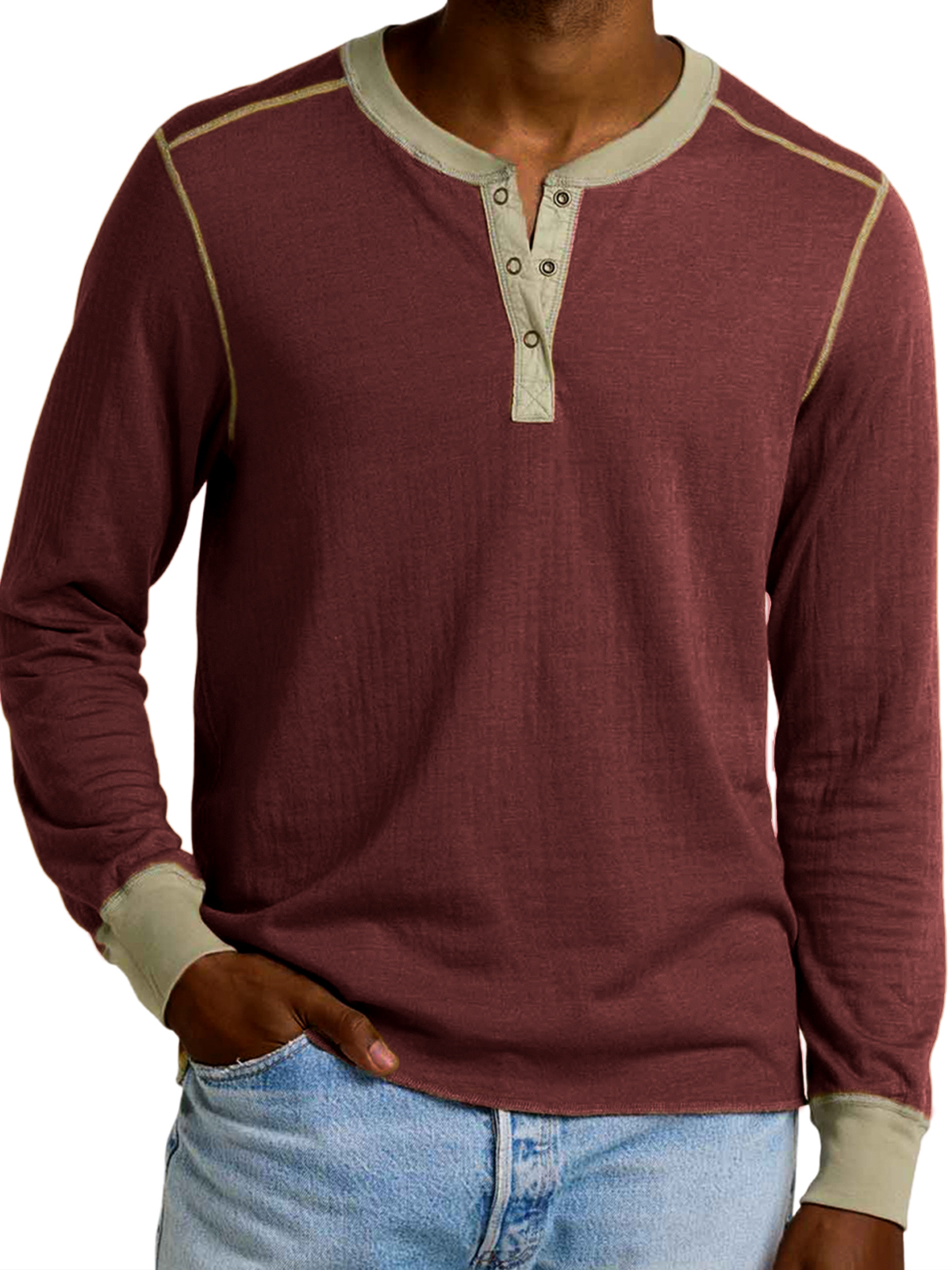 Herren-Henley-Shirt mit Retro-Kontrastärmeln-deurabatt