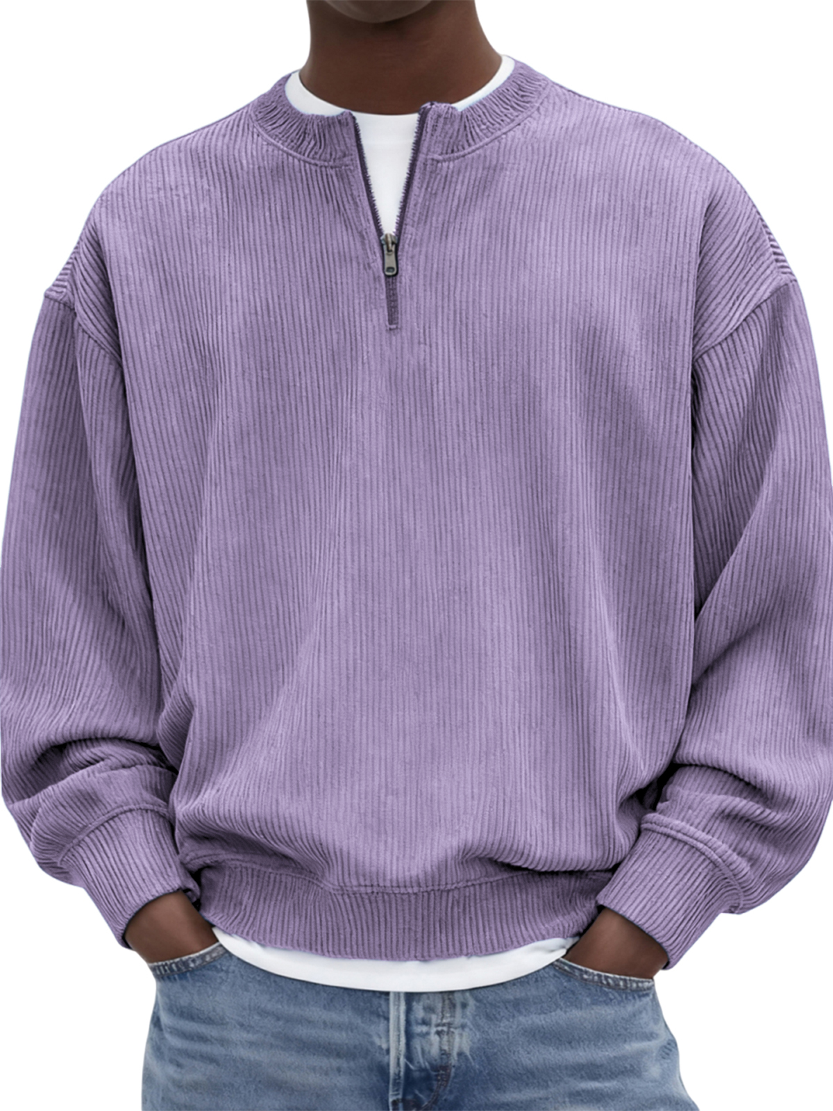 Herren Quarter-Zip Stilvolles Corduroy Langarm-Pullover-deurabatt