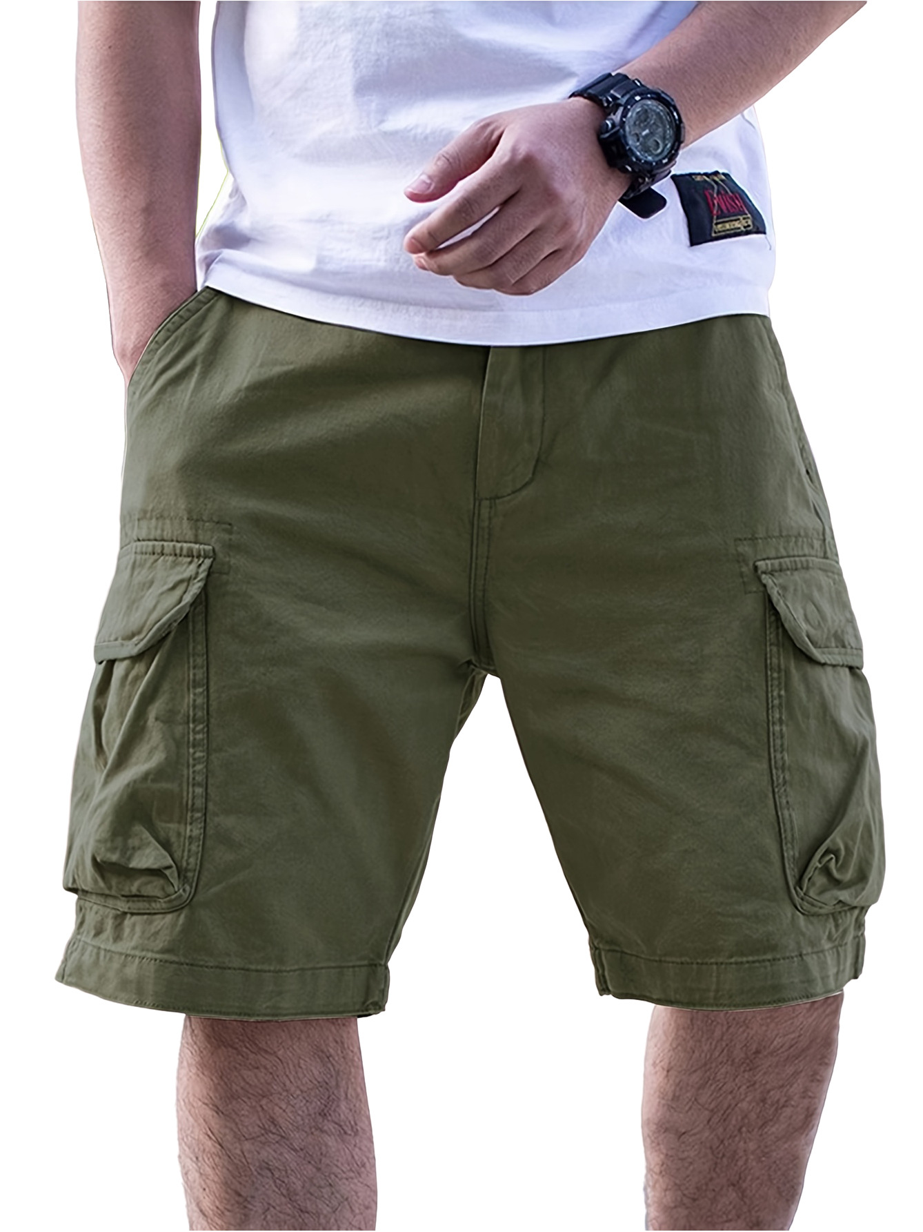 Herren Freizeit Cargo Shorts mit lockerer Passform und mehreren Taschen, einfarbig, mittlere Leibhöhe, elastischer Bund mit Kordelzug-ZierMode
