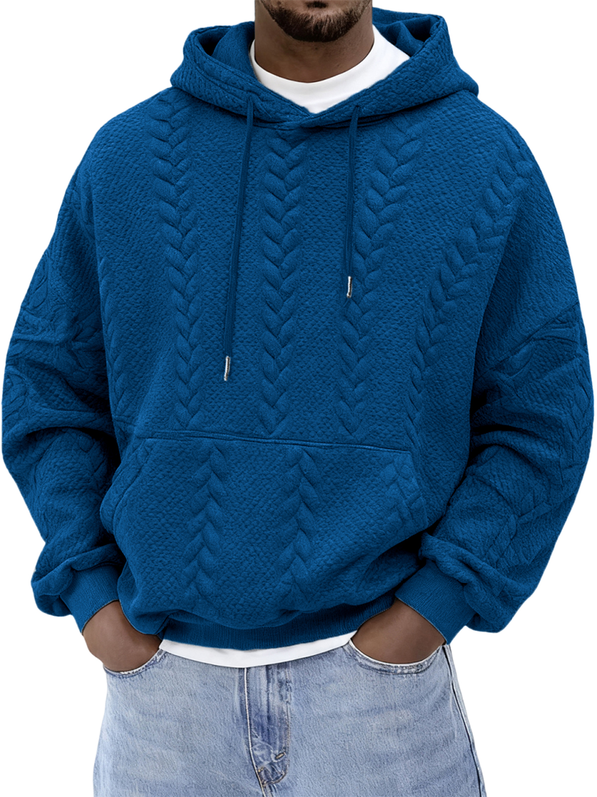 Herren Jacquard einfarbiger strukturierter Kapuzenpullover-deurabatt