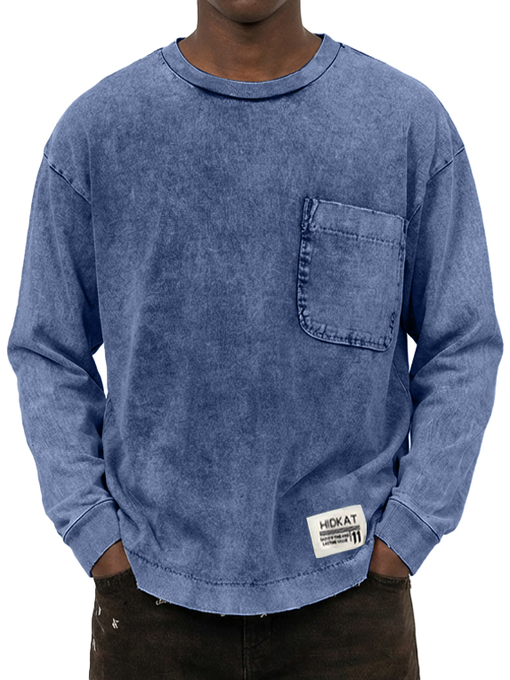 Herren Vintage gewaschenes und beschädigtes Baumwoll-T-Shirt mit langen Ärmeln-deurabatt