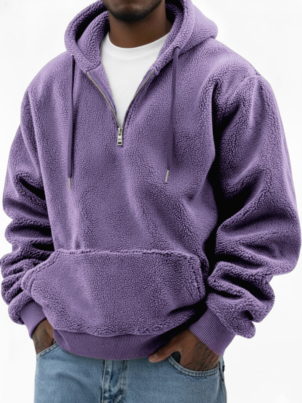 Herren Komfort Sherpa Warm Viertel-Reißverschluss Pullover Hoodie-deurabatt