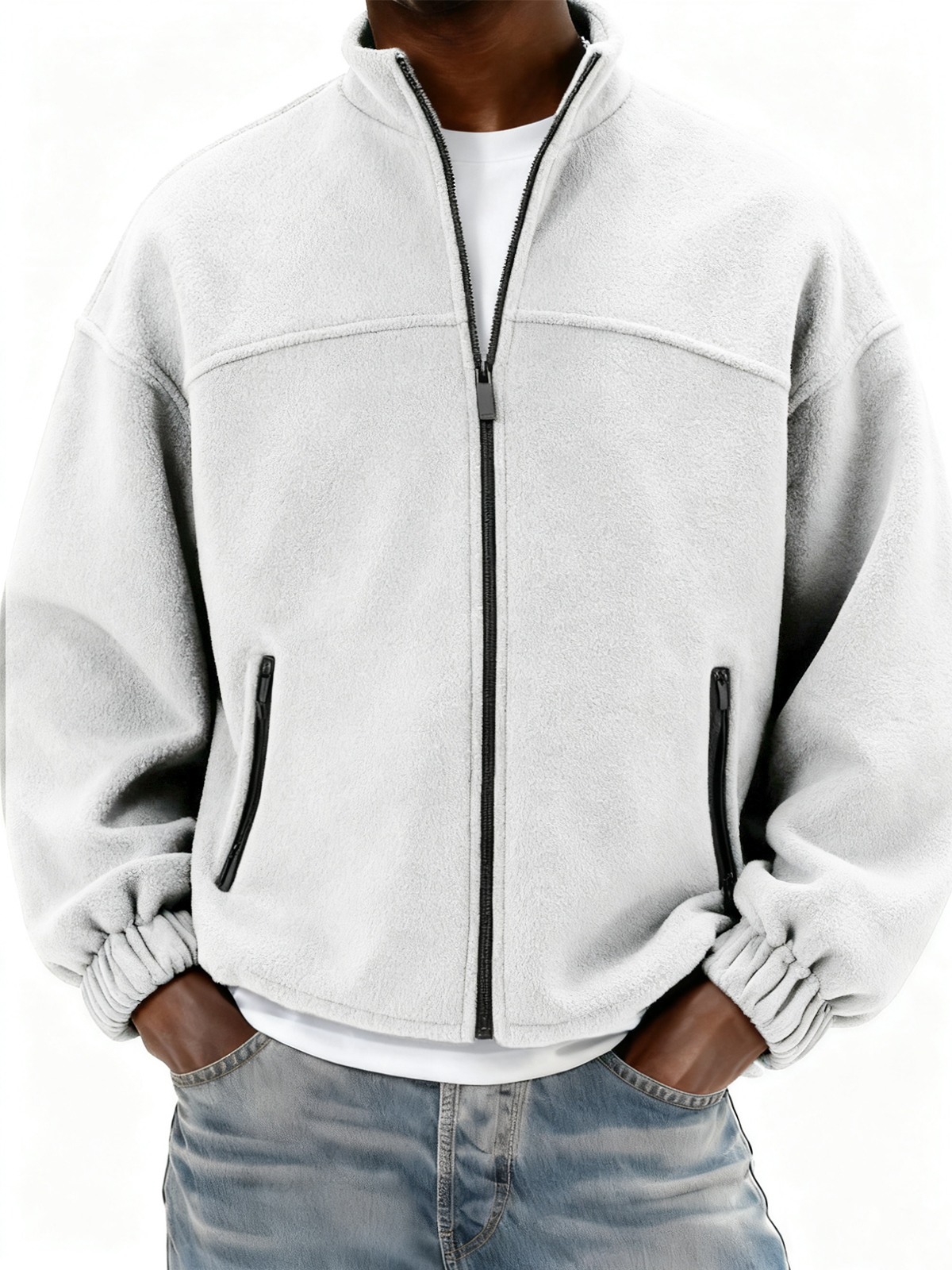 Herren Fleece Vollzip Stehkragenjacke mit Seitentaschen-deurabatt
