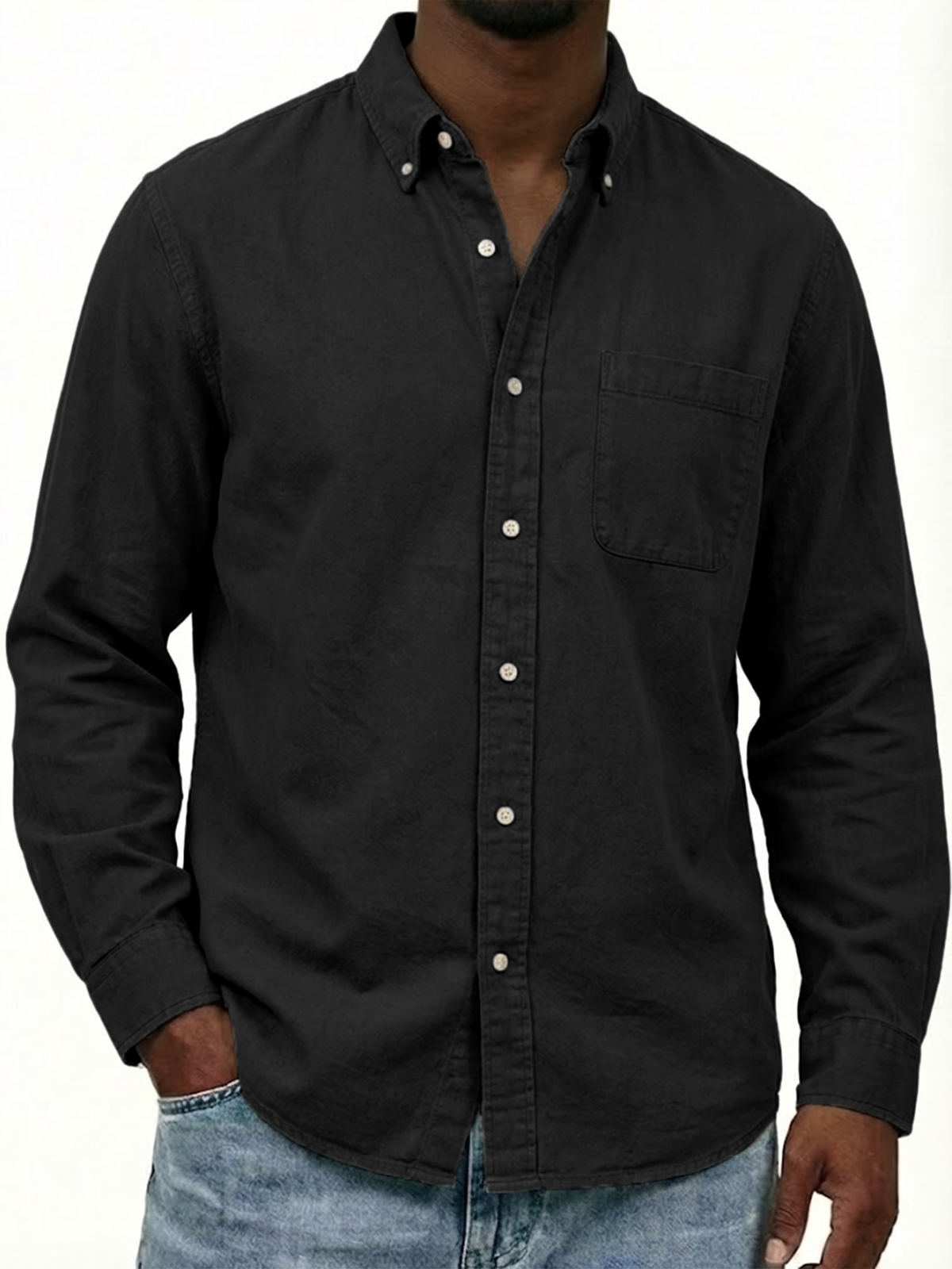 Herren Arbeitskleidung Baumwolle Oxford Button-down Langarm Freizeit Hemd mit Taschen-deurabatt