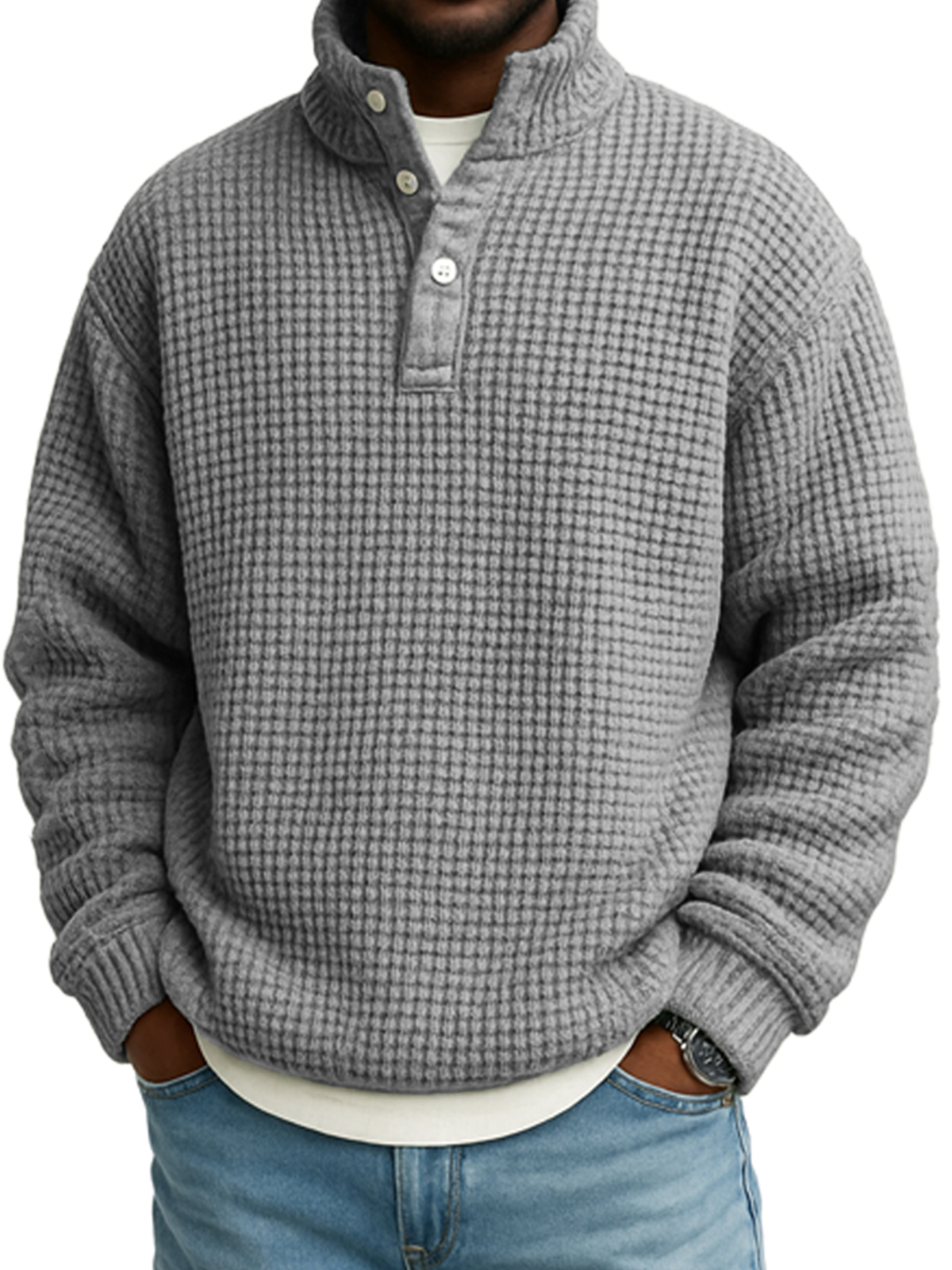Herren Atmungsaktives Strick-Waffelpullover Sweatshirt-deurabatt