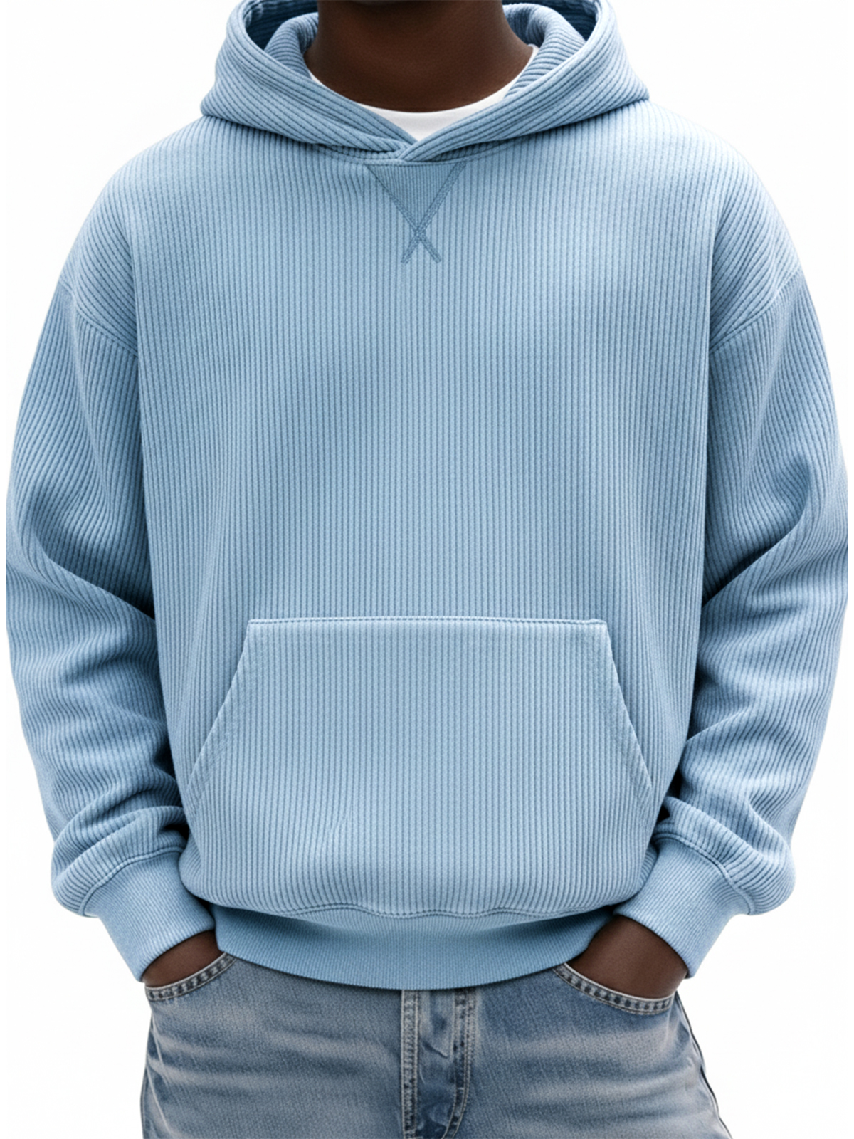 Herren Einfaches Rippstrick X-Stich Basic Pullover Hoodie-deurabatt