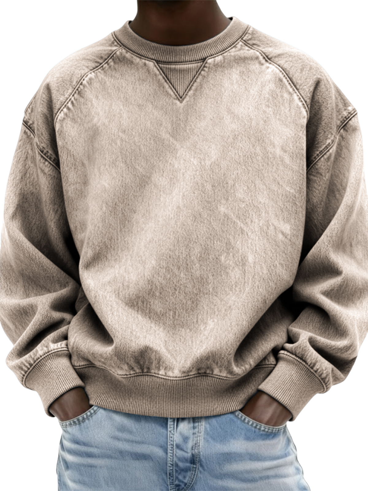 Herren Vintage Distressed Raglan Ärmel Patchwork Rundhals Pullover Sweatshirt-deurabatt