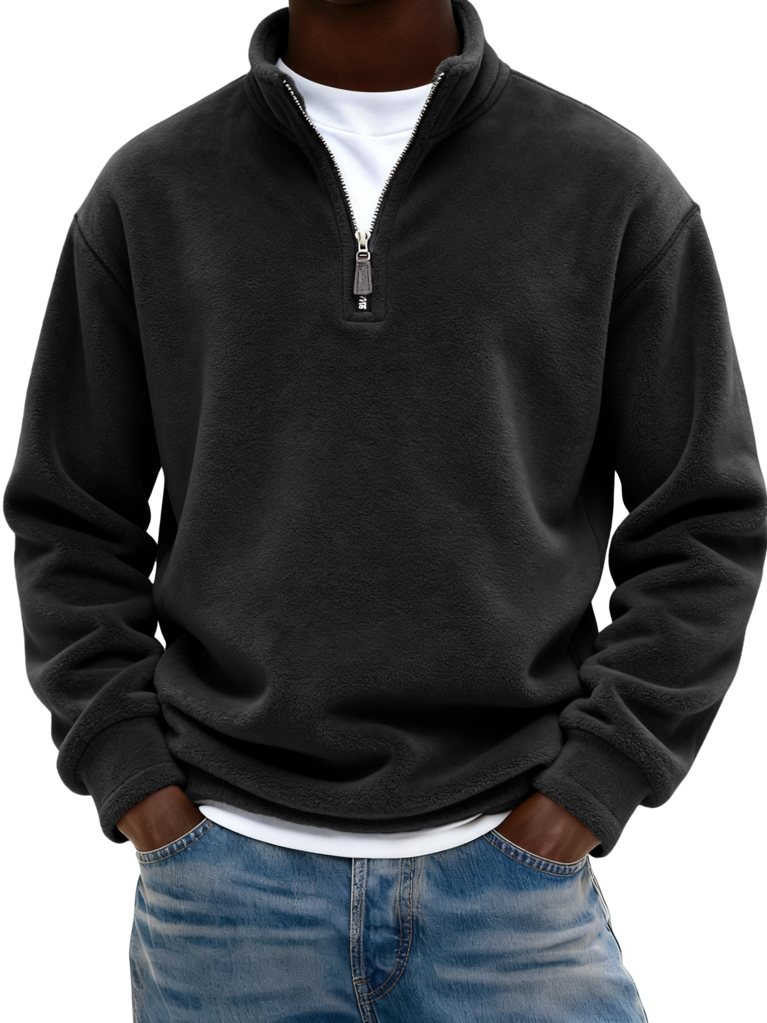 Warmer Herren-Fleece-Pullover mit Viertelreißverschluss-deurabatt