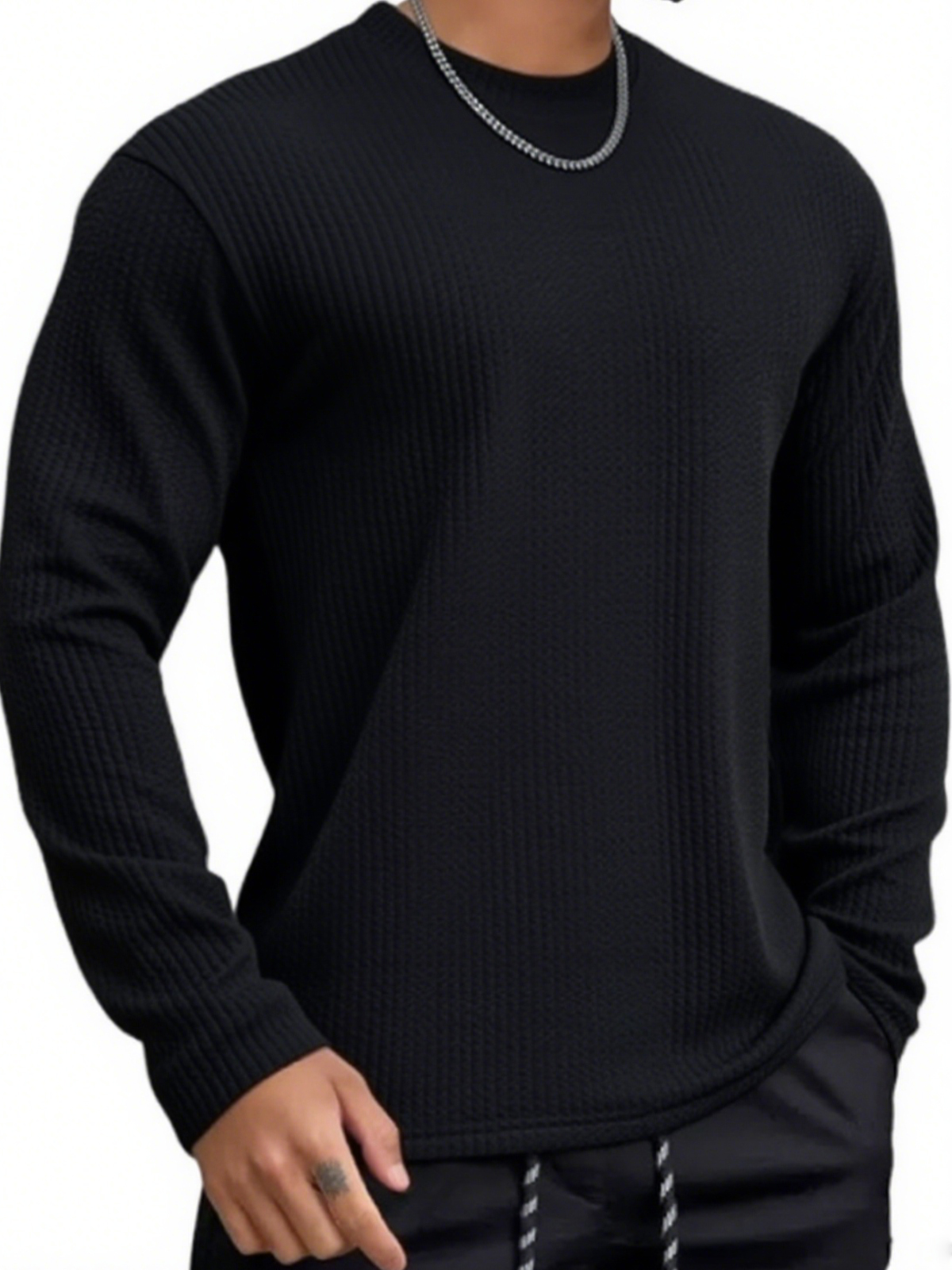 Herren Texturiertes Jacquard Fitness Langarm-T-Shirt-deurabatt