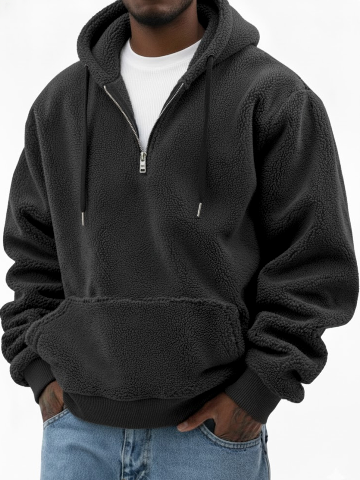 Herren Komfort Sherpa Warm Viertel-Reißverschluss Pullover Hoodie-deurabatt