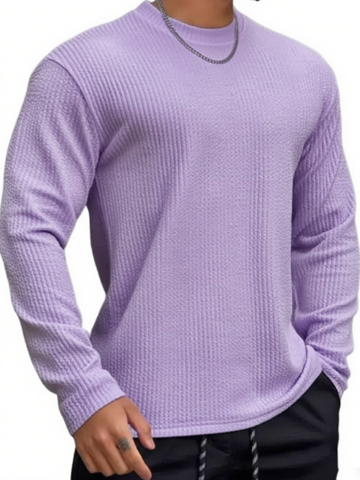 Herren Texturiertes Jacquard Fitness Langarm-T-Shirt-deurabatt